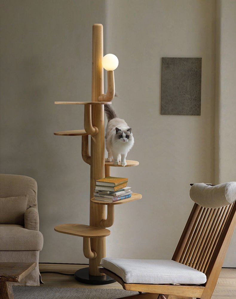 Cat Tree Floor Lamp Solid Wood Platforms Globe Light 74 in Set of 3 3