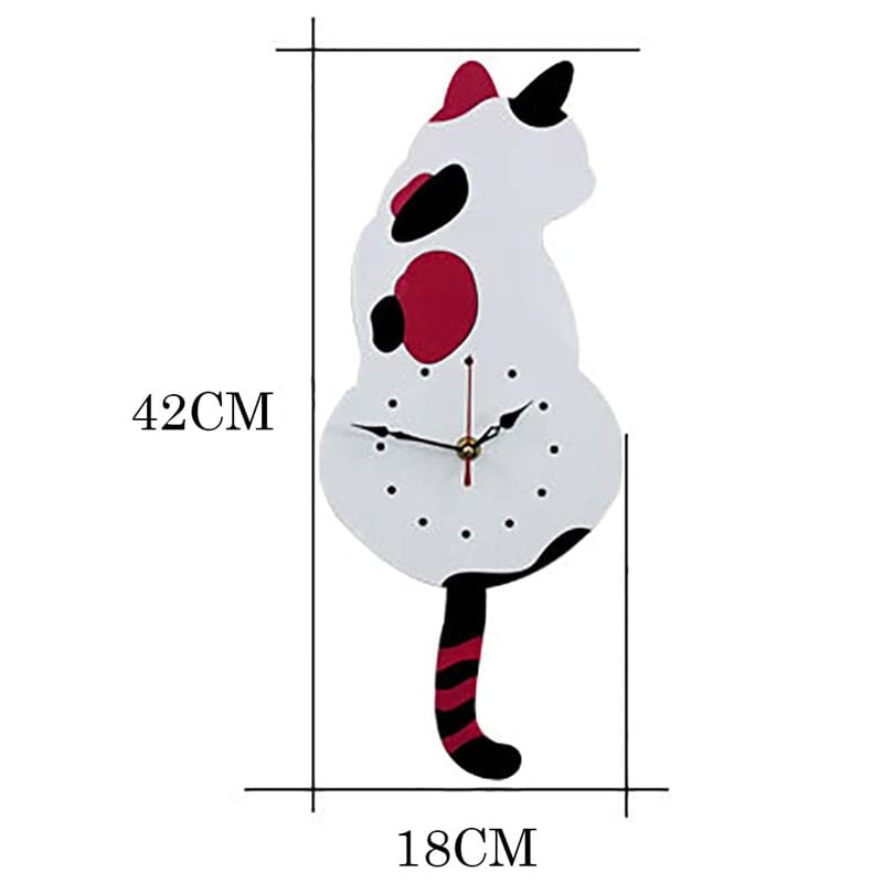Cat Wall Clock Wagging Tail Acrylic 16.5 x 7 Inch Set of 3 1