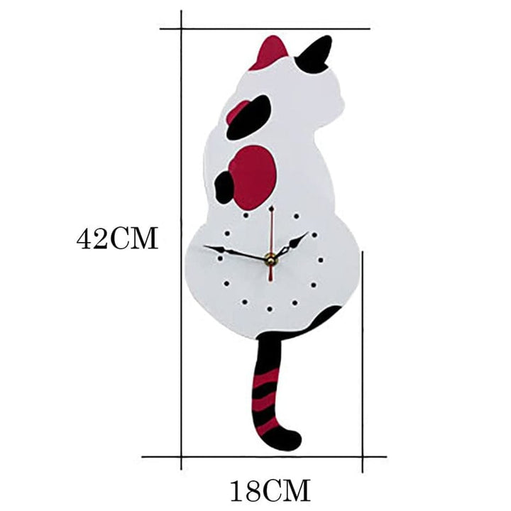 Cat Wall Clock Wagging Tail Acrylic 16.5 x 7 Inch Set of 3 1