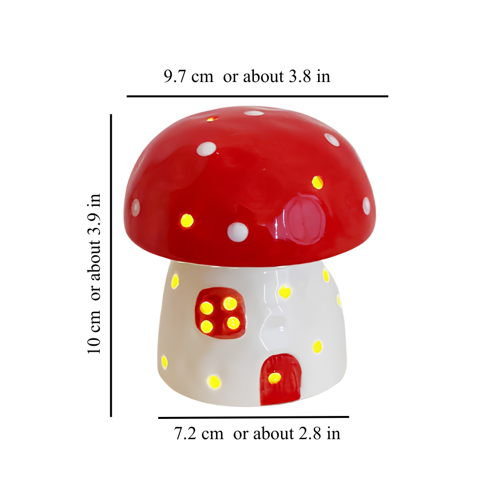 Ceramic Mushroom Night Light 3.8 x 3.9 Inch Battery LED Set of 3 1
