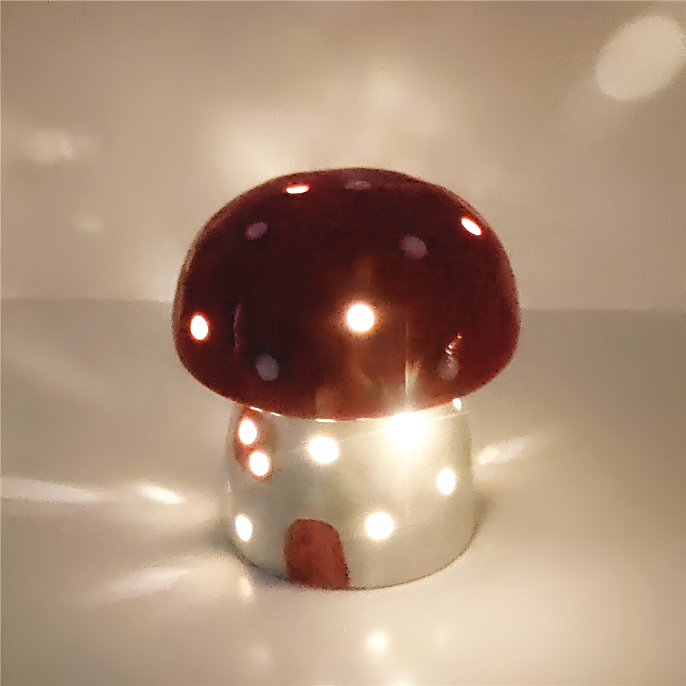 Ceramic Mushroom Night Light 3.8 x 3.9 Inch Battery LED Set of 3 2