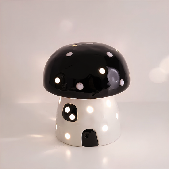 Ceramic Mushroom Night Light 3.8 x 3.9 Inch Battery LED Set of 3 Black 1