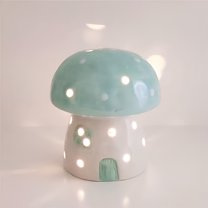 Ceramic Mushroom Night Light 3.8 x 3.9 Inch Battery LED Set of 3 Blue 1
