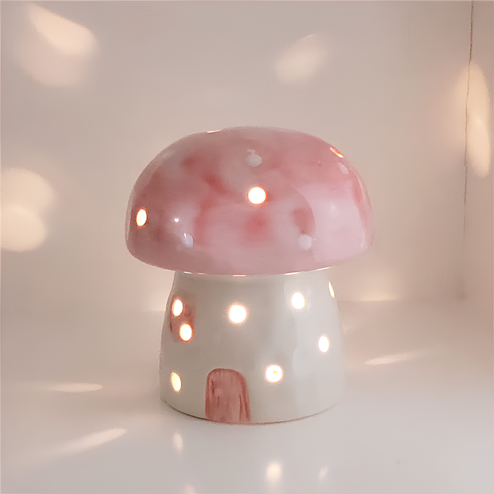 Ceramic Mushroom Night Light 3.8 x 3.9 Inch Battery LED Set of 3 Pink 1