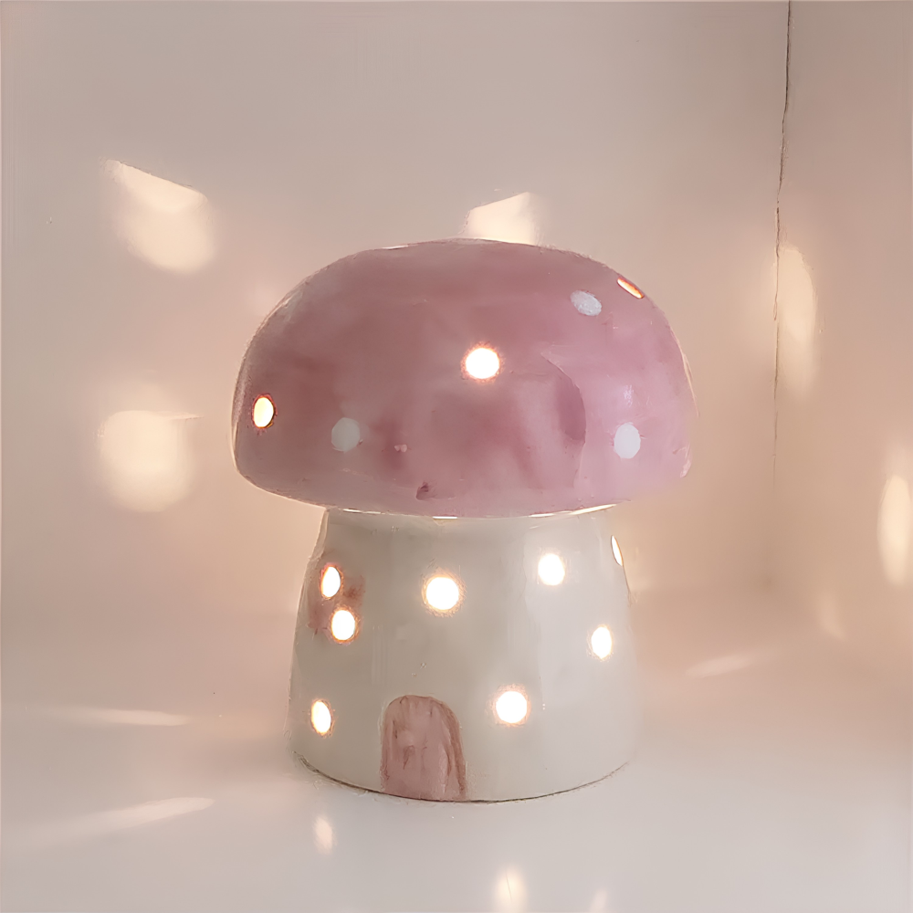 Ceramic Mushroom Night Light 3.8 x 3.9 Inch Battery LED Set of 3 Purple 1