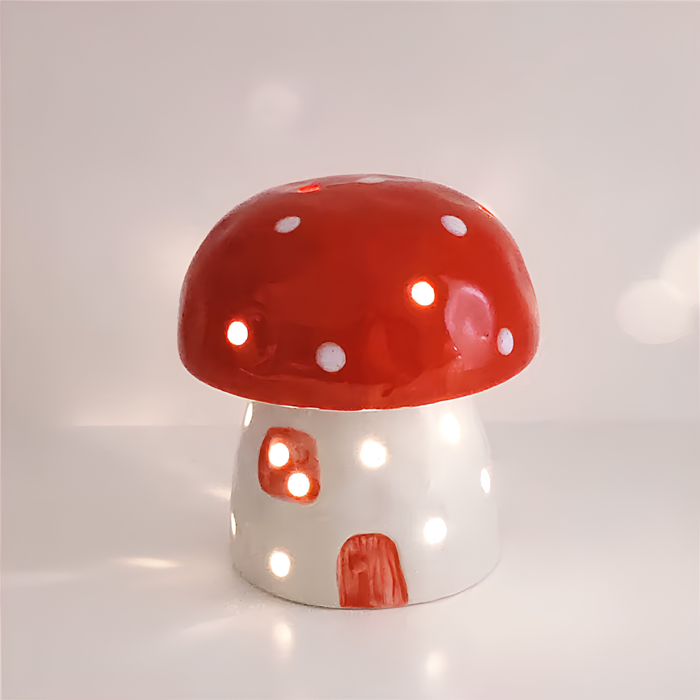 Ceramic Mushroom Night Light 3.8 x 3.9 Inch Battery LED Set of 3 Red 1