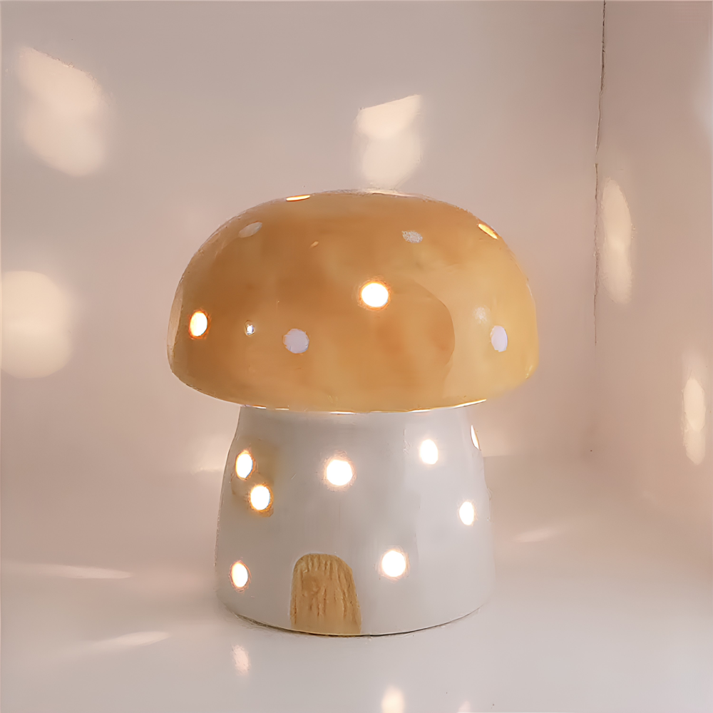 Ceramic Mushroom Night Light 3.8 x 3.9 Inch Battery LED Set of 3 Yellow 1