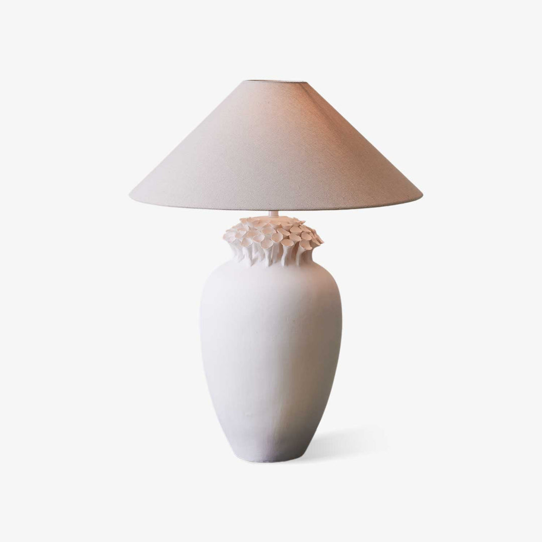 Ceramic Table Lamp Floral Petal Crest Linen Shade 29.5 in Set of 3 1