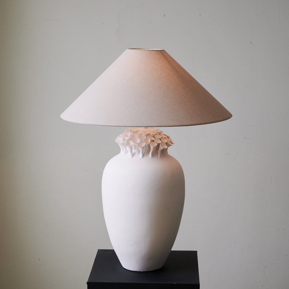 Ceramic Table Lamp Floral Petal Crest Linen Shade 29.5 in Set of 3 2