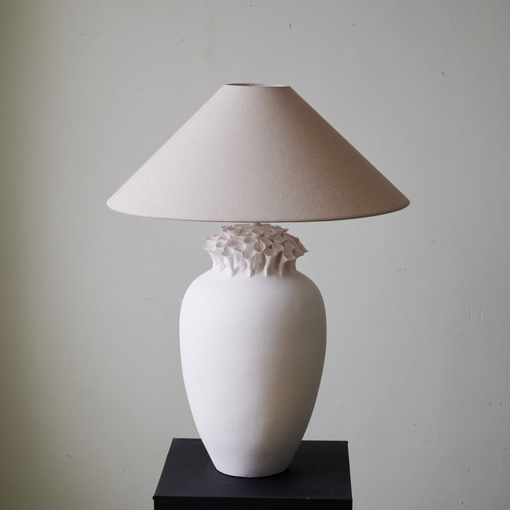 Ceramic Table Lamp Floral Petal Crest Linen Shade 29.5 in Set of 3 3