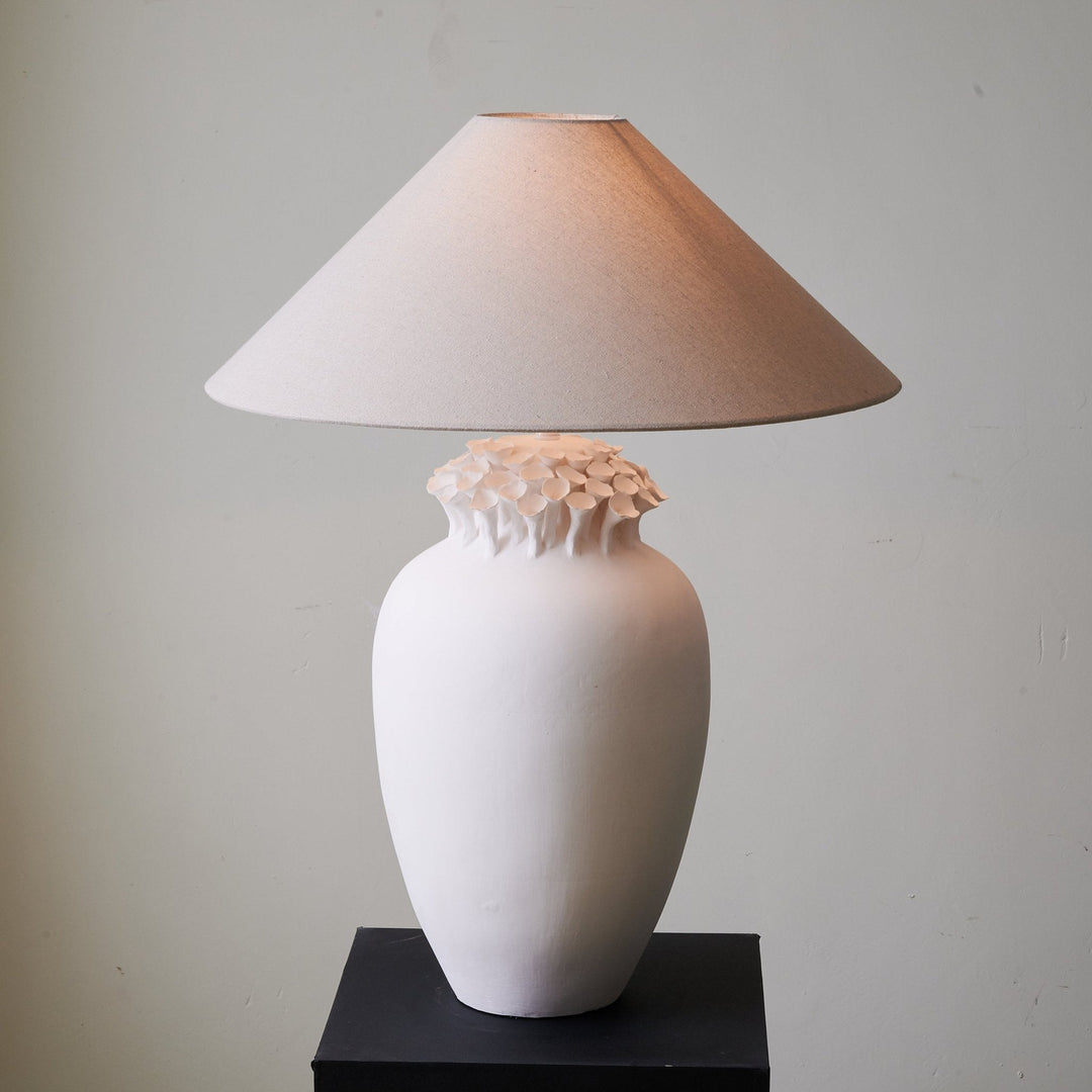 Ceramic Table Lamp Floral Petal Crest Linen Shade 29.5 in Set of 3 4