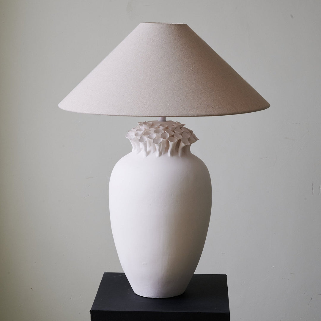 Ceramic Table Lamp Floral Petal Crest Linen Shade 29.5 in Set of 3 5