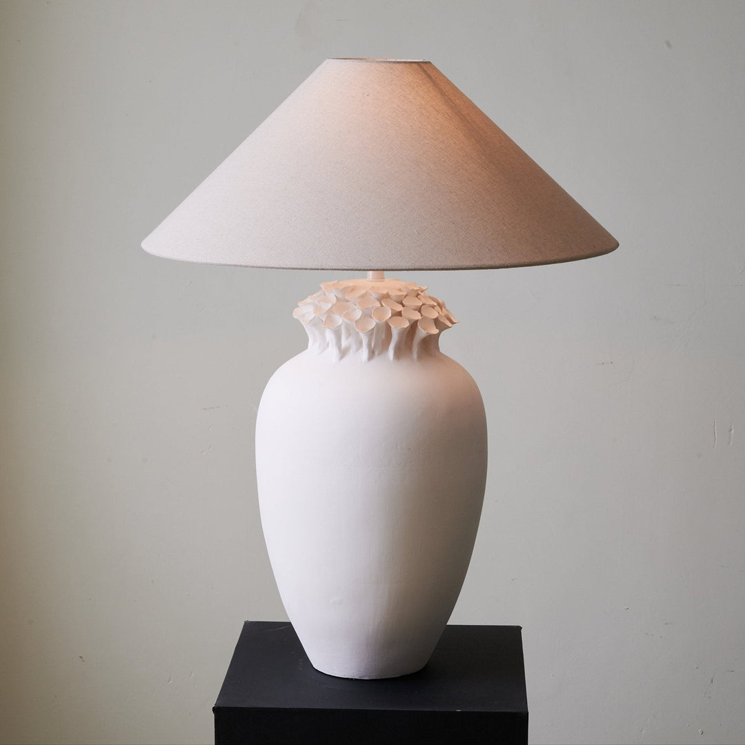 Ceramic Table Lamp Floral Petal Crest Linen Shade 29.5 in Set of 3 6