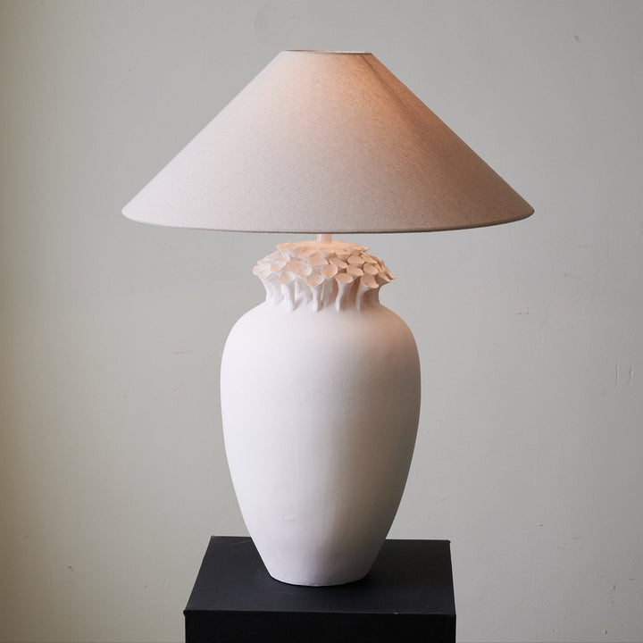 Ceramic Table Lamp Floral Petal Crest Linen Shade 29.5 in Set of 3 6