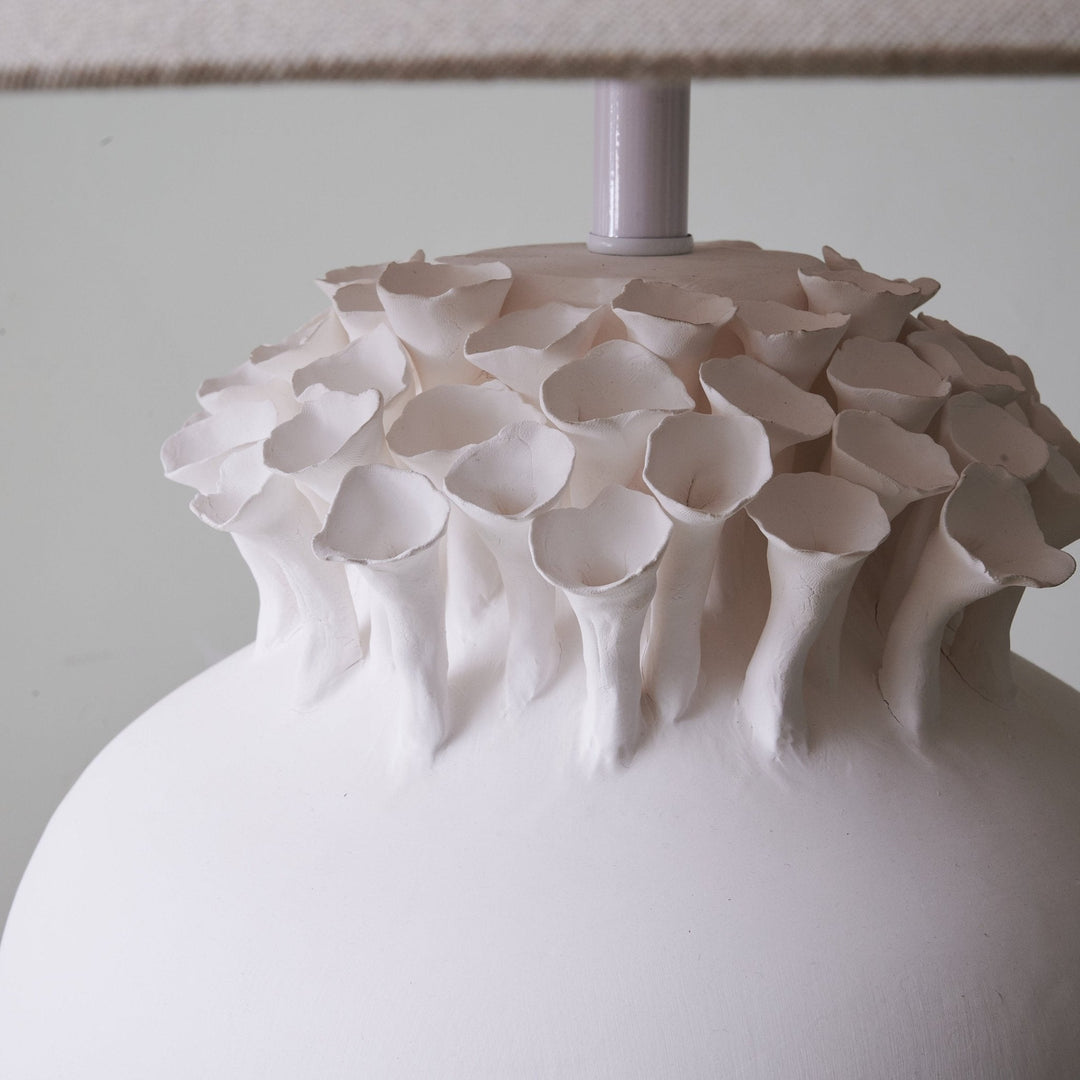 Ceramic Table Lamp Floral Petal Crest Linen Shade 29.5 in Set of 3 8