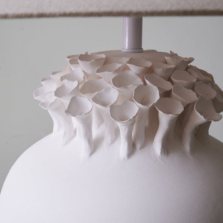 Ceramic Table Lamp Floral Petal Crest Linen Shade 29.5 in Set of 3 8