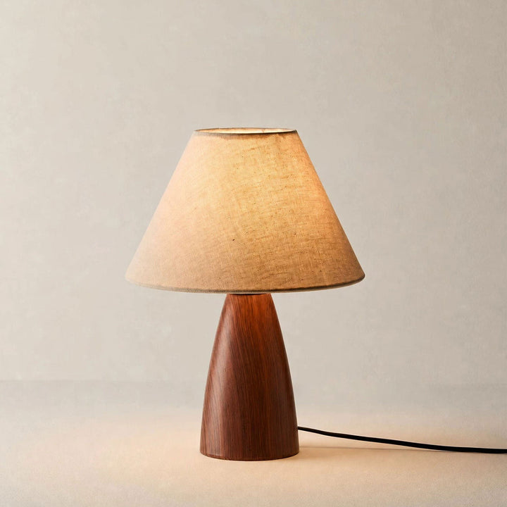 Ceramic Table Lamp Linen Shade Wood Grain Base 11.8 in 2