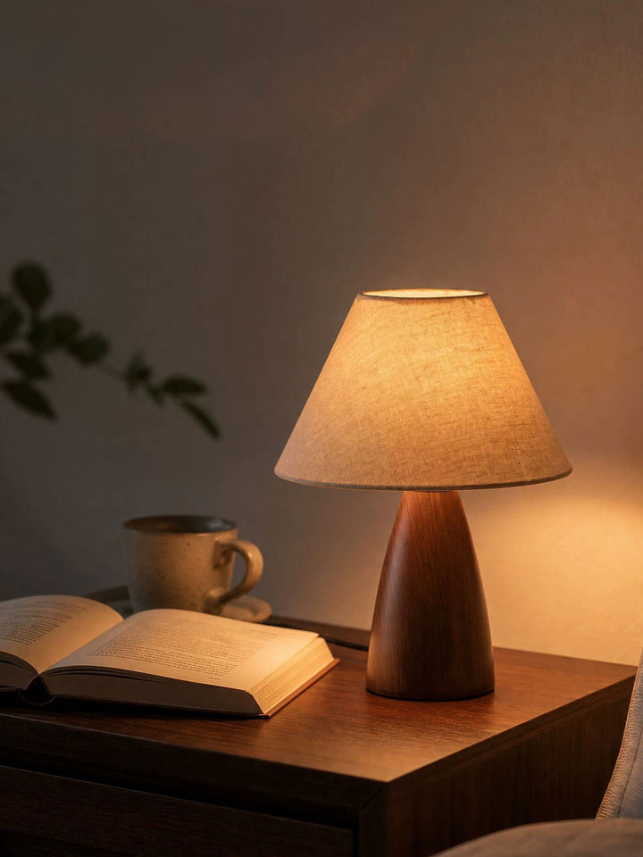 Ceramic Table Lamp Linen Shade Wood Grain Base 11.8 in 5