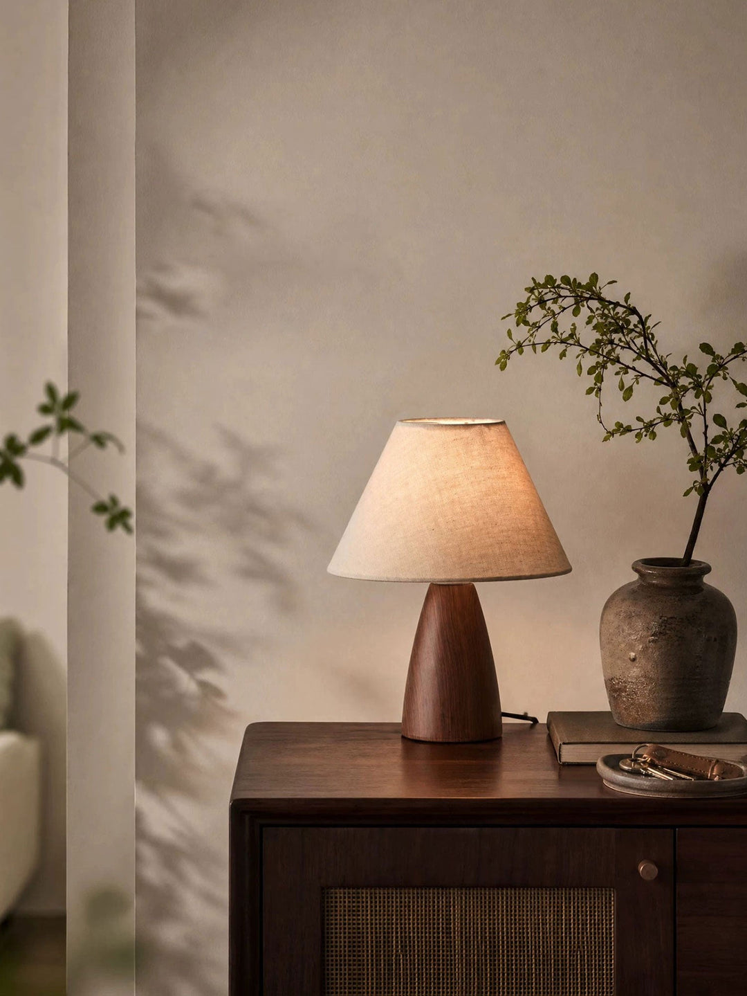 Ceramic Table Lamp Linen Shade Wood Grain Base 11.8 in 6