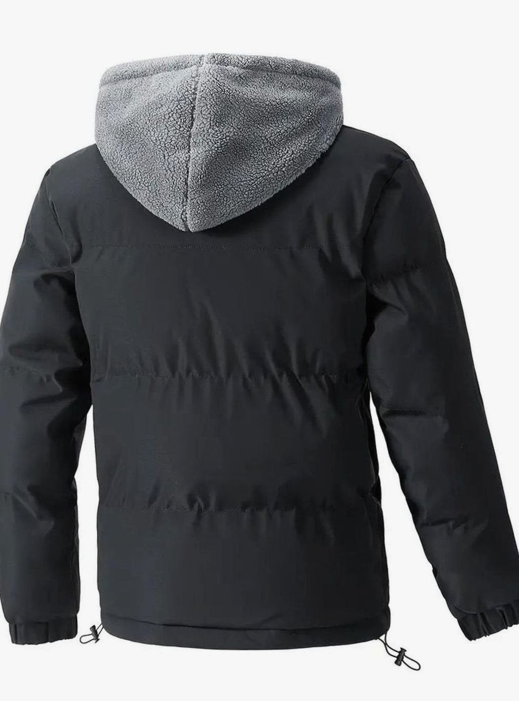 Channel Quilted Puffer Jacket with Fleece Lined Hood Black 3