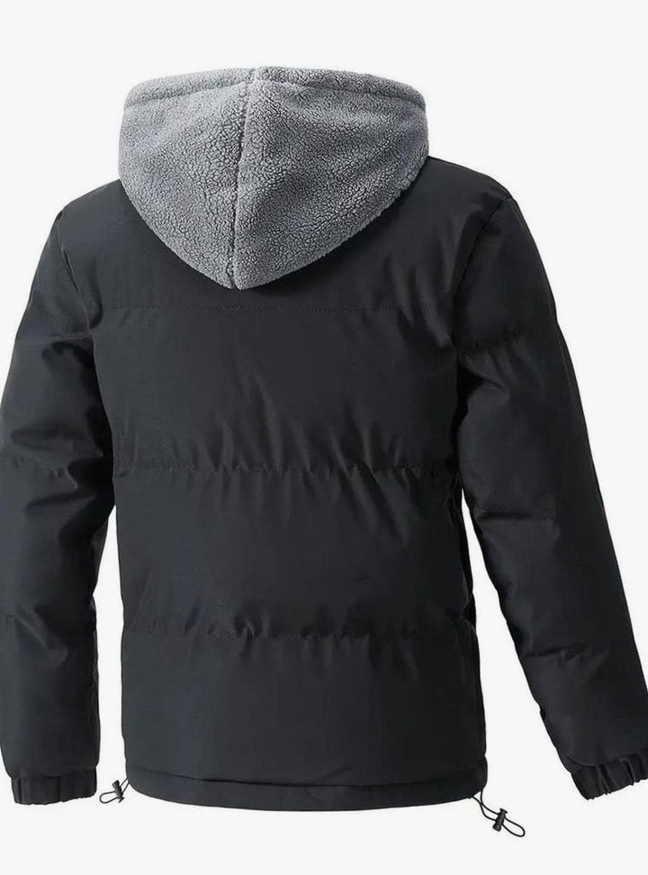 Channel Quilted Puffer Jacket with Fleece Lined Hood Black 3