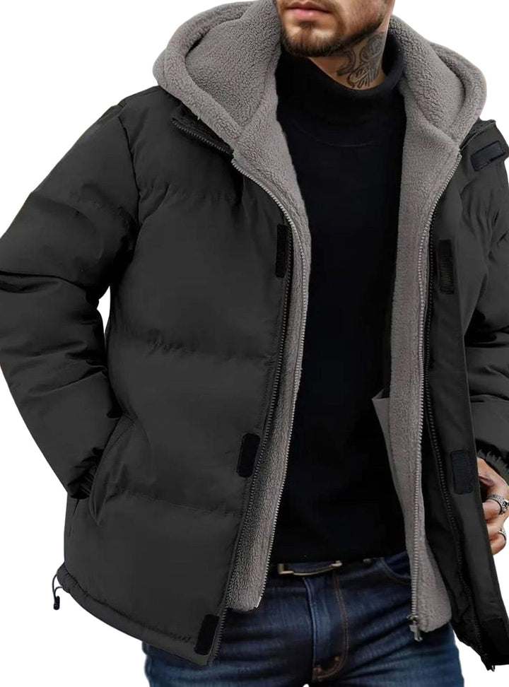 Channel Quilted Puffer Jacket with Fleece Lined Hood on white