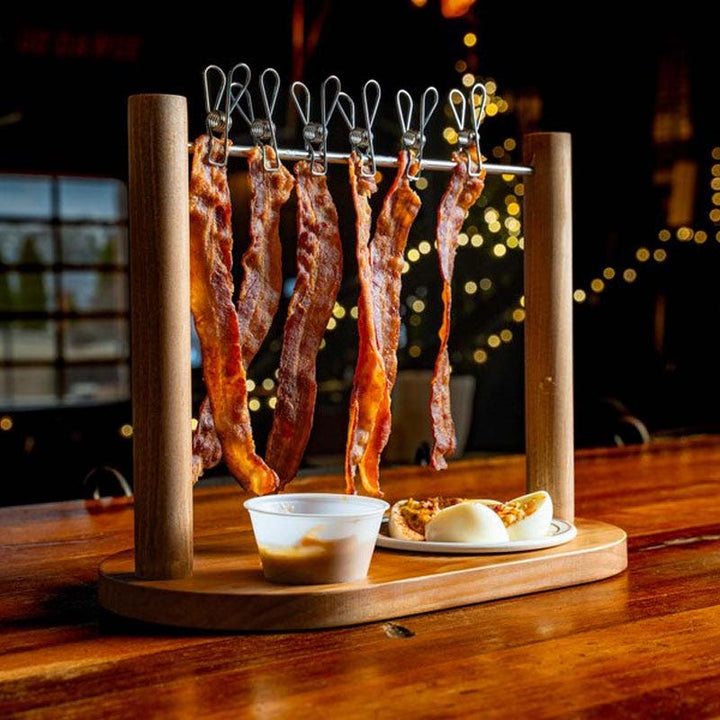 Charcuterie Hanging Rack with Wooden Base and 8 Clips 3