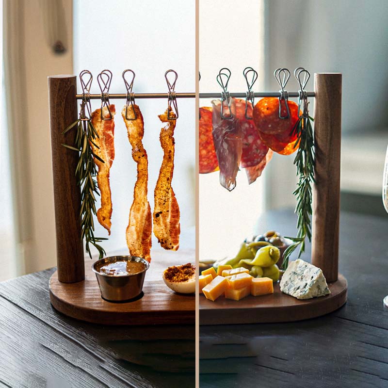 Charcuterie Hanging Rack with Wooden Base and 8 Clips 5