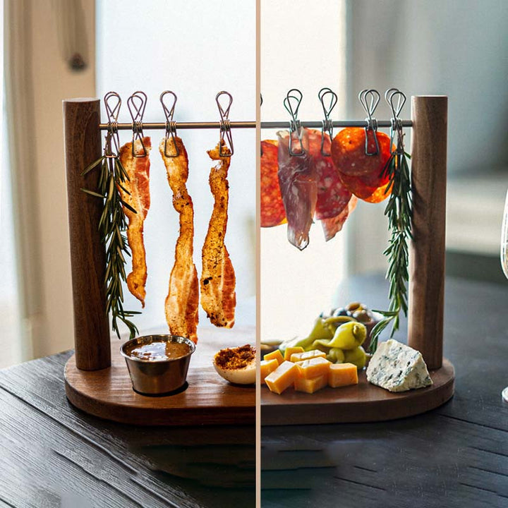 Charcuterie Hanging Rack with Wooden Base and 8 Clips 5