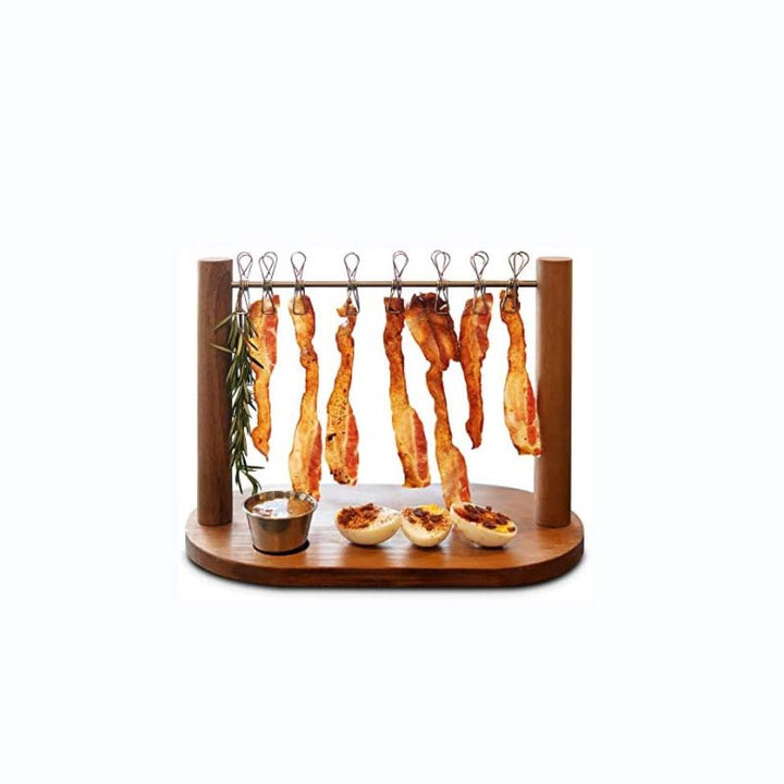 Charcuterie Hanging Rack with Wooden Base and 8 Clips Dark Wood 1