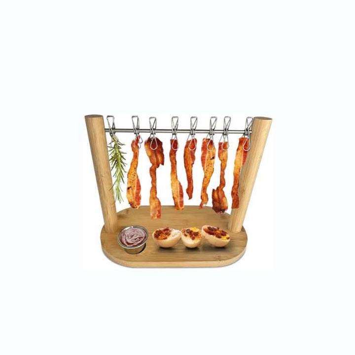 Charcuterie Hanging Rack with Wooden Base and 8 Clips Light Wood 1