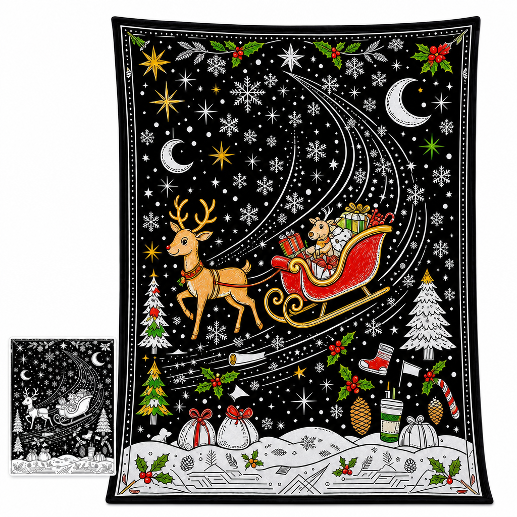 Christmas Coloring Blanket 51 x 59 Inch Polyester Design 3 1