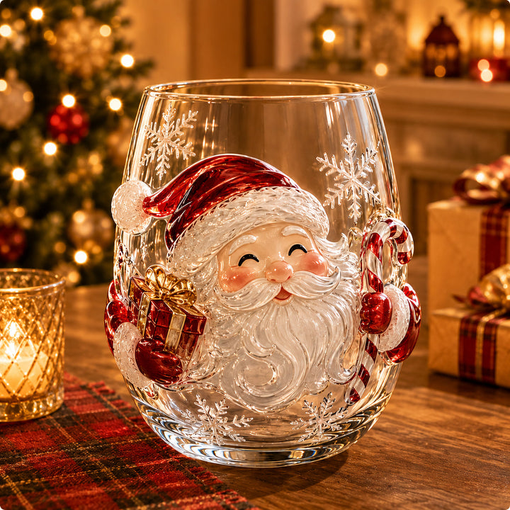 Christmas Glass Cup Stemless 4.7 inch Set of 3 Santa Claus 1