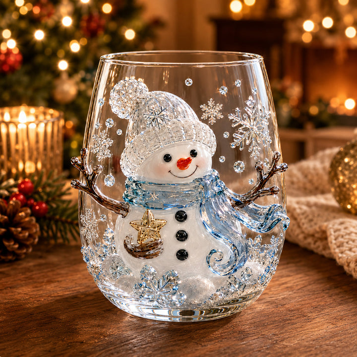 Christmas Glass Cup Stemless 4.7 inch Set of 3 Snowman 1