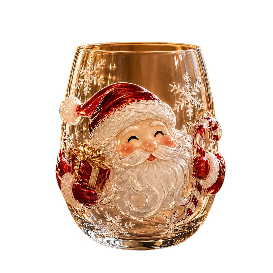 Christmas Glass Cup Stemless 4.7 inch Set of 3 on white