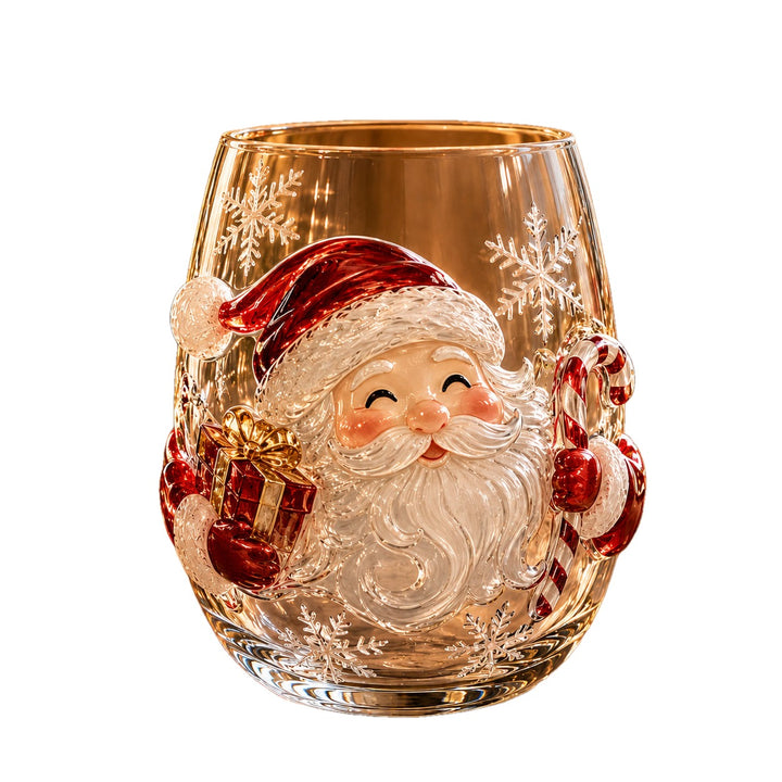 Christmas Glass Cup Stemless 4.7 inch Set of 3 on white
