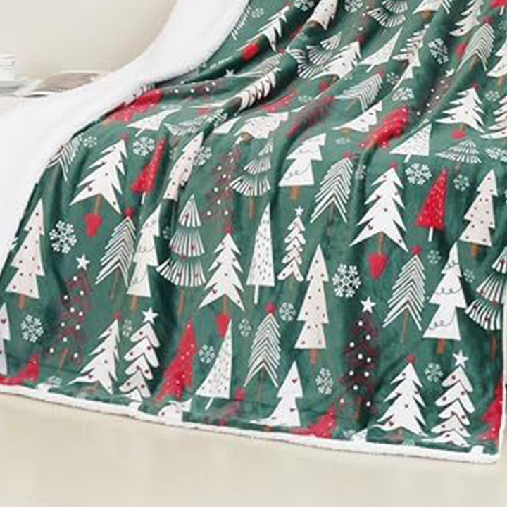 Christmas Throw Blanket Flannel Printed with Plush Back Dark Green 1