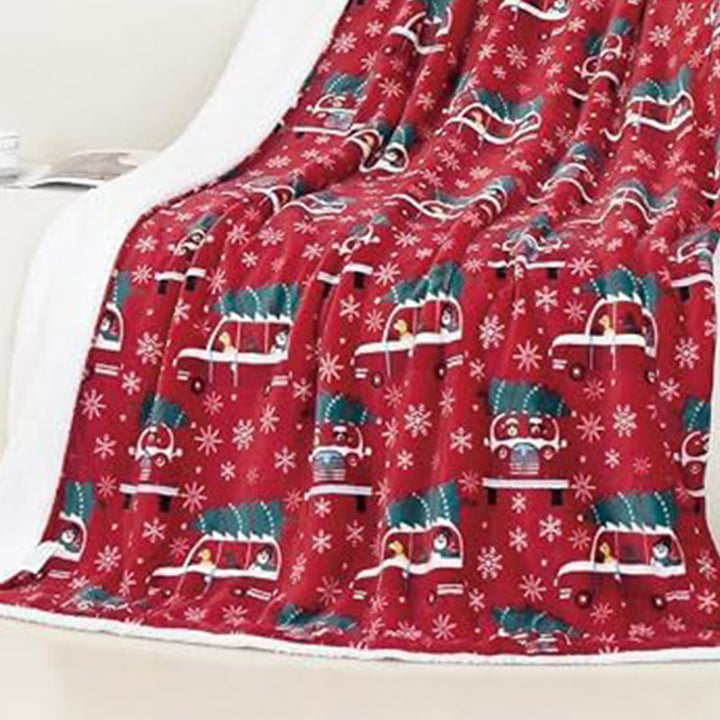 Christmas Throw Blanket Flannel Printed with Plush Back Red Car 1