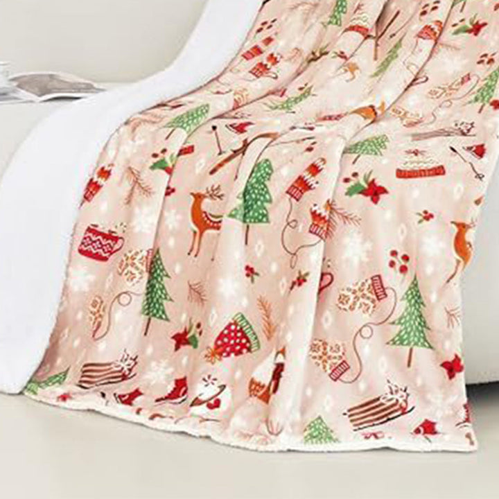 Christmas Throw Blanket Flannel Printed with Plush Back Reindeer 1