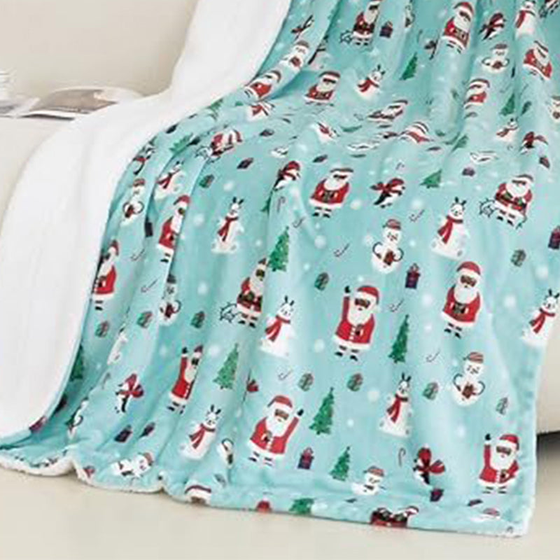 Christmas Throw Blanket Flannel Printed with Plush Back Santa Claus 1