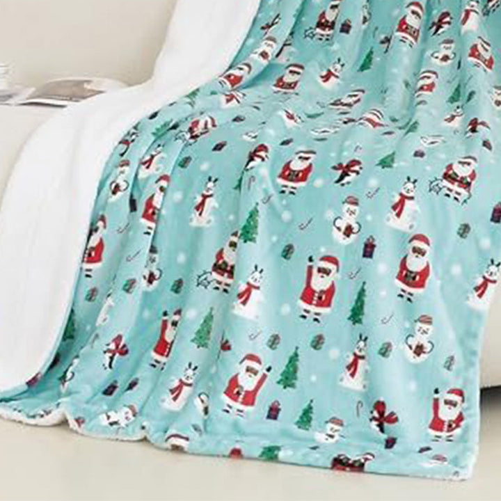 Christmas Throw Blanket Flannel Printed with Plush Back Santa Claus 1