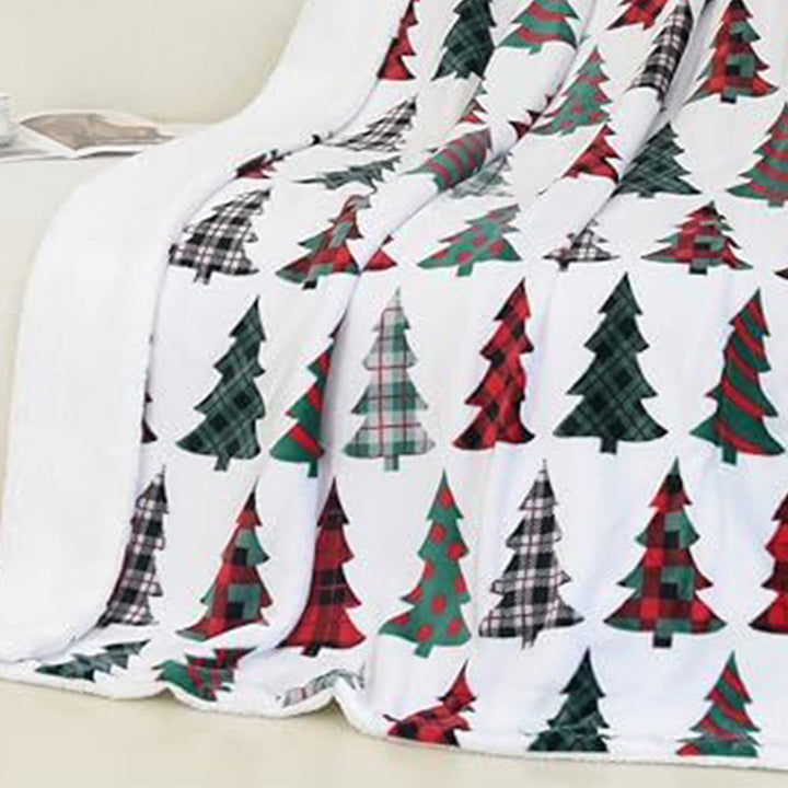 Christmas Throw Blanket Flannel Printed with Plush Back White 1