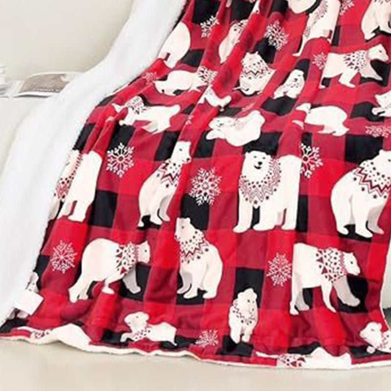 Christmas Throw Blanket Flannel Printed with Plush Back White Bear 1