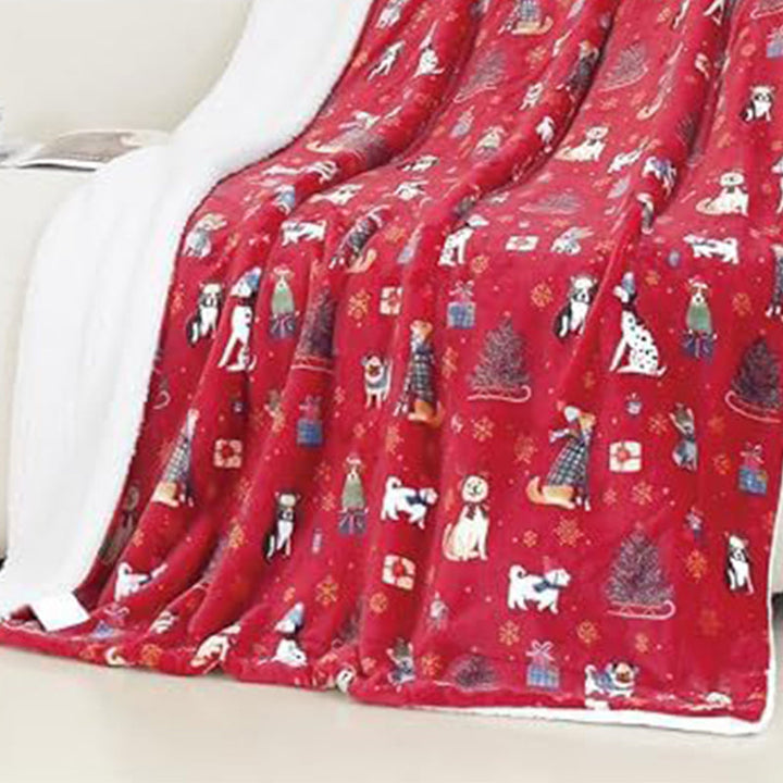 Christmas Throw Blanket Flannel Printed with Plush Back White Dogs 1