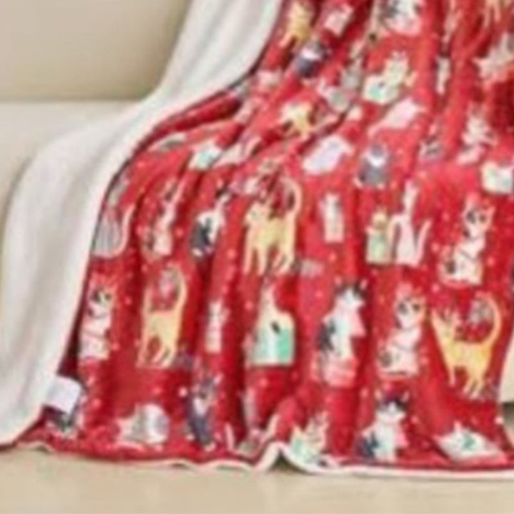 Christmas Throw Blanket Flannel Printed with Plush Back Yellow Cat 1