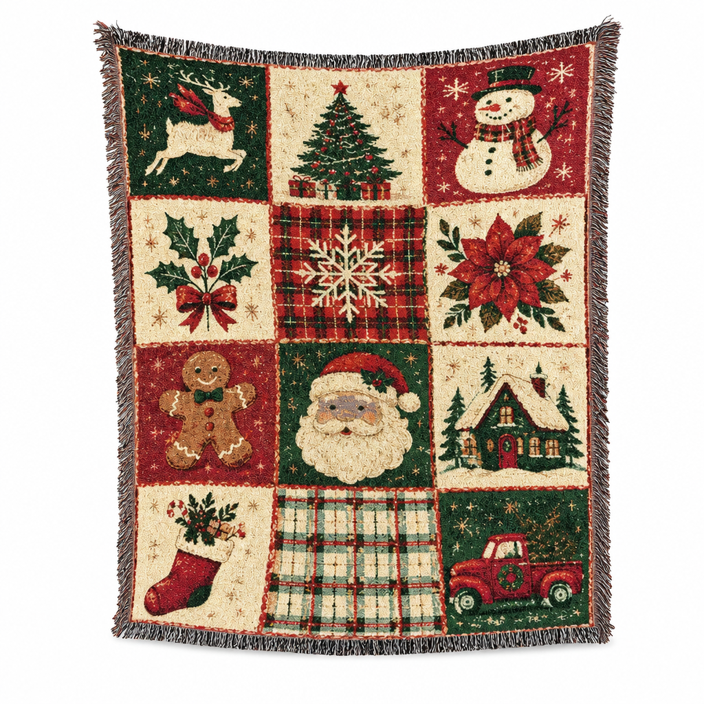 Christmas Throw Blanket Woven Jacquard with Tassels 51 x 63 Inch 1