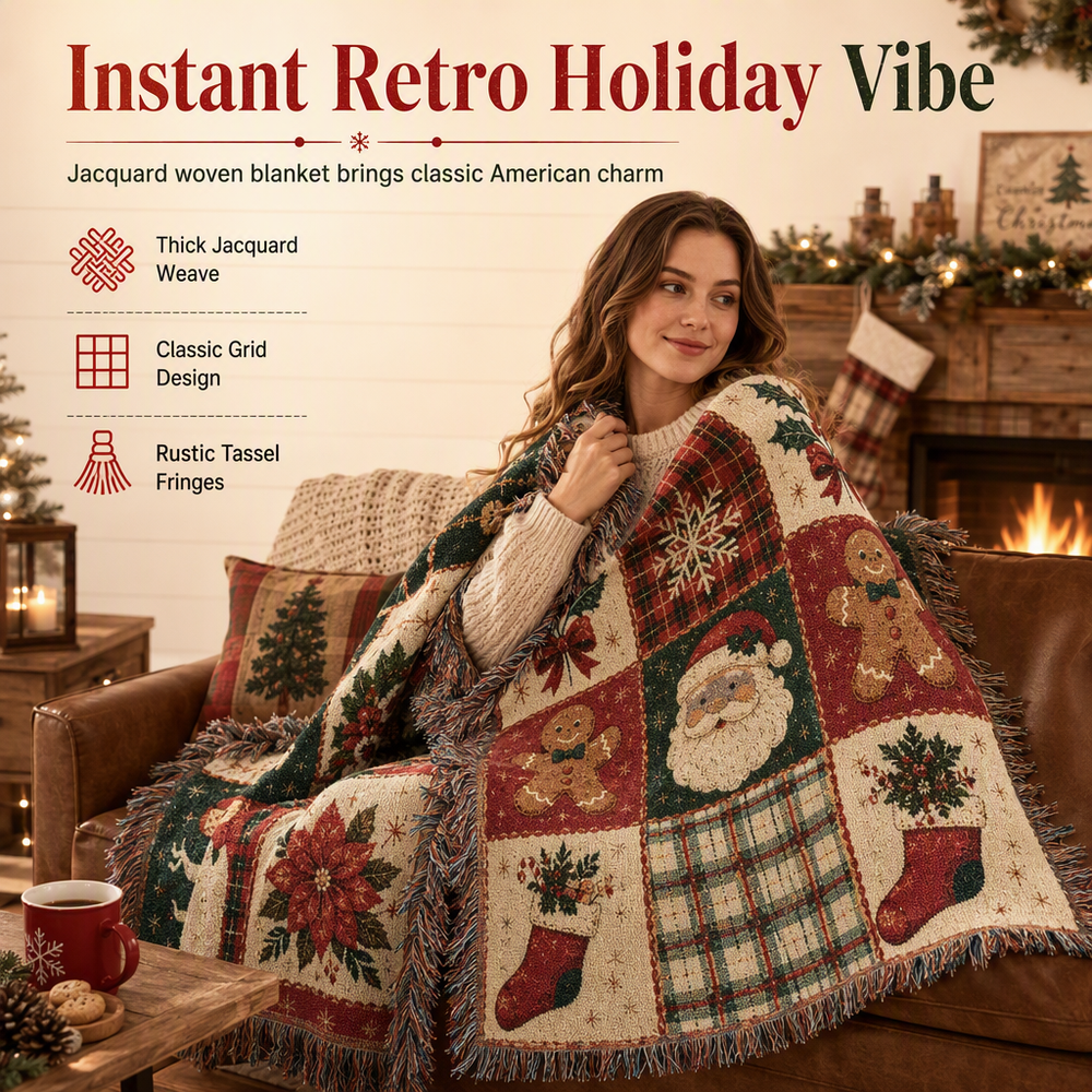Christmas Throw Blanket Woven Jacquard with Tassels 51 x 63 Inch 2
