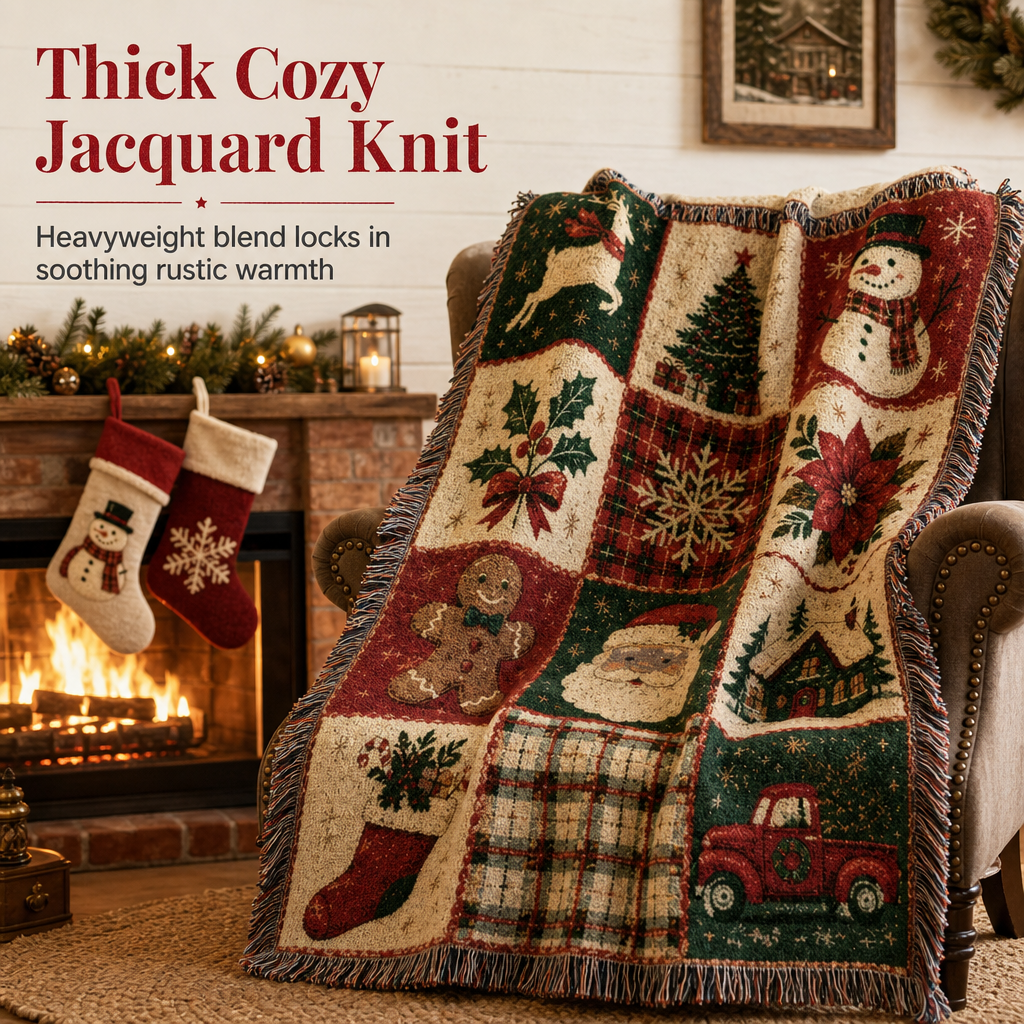 Christmas Throw Blanket Woven Jacquard with Tassels 51 x 63 Inch 3