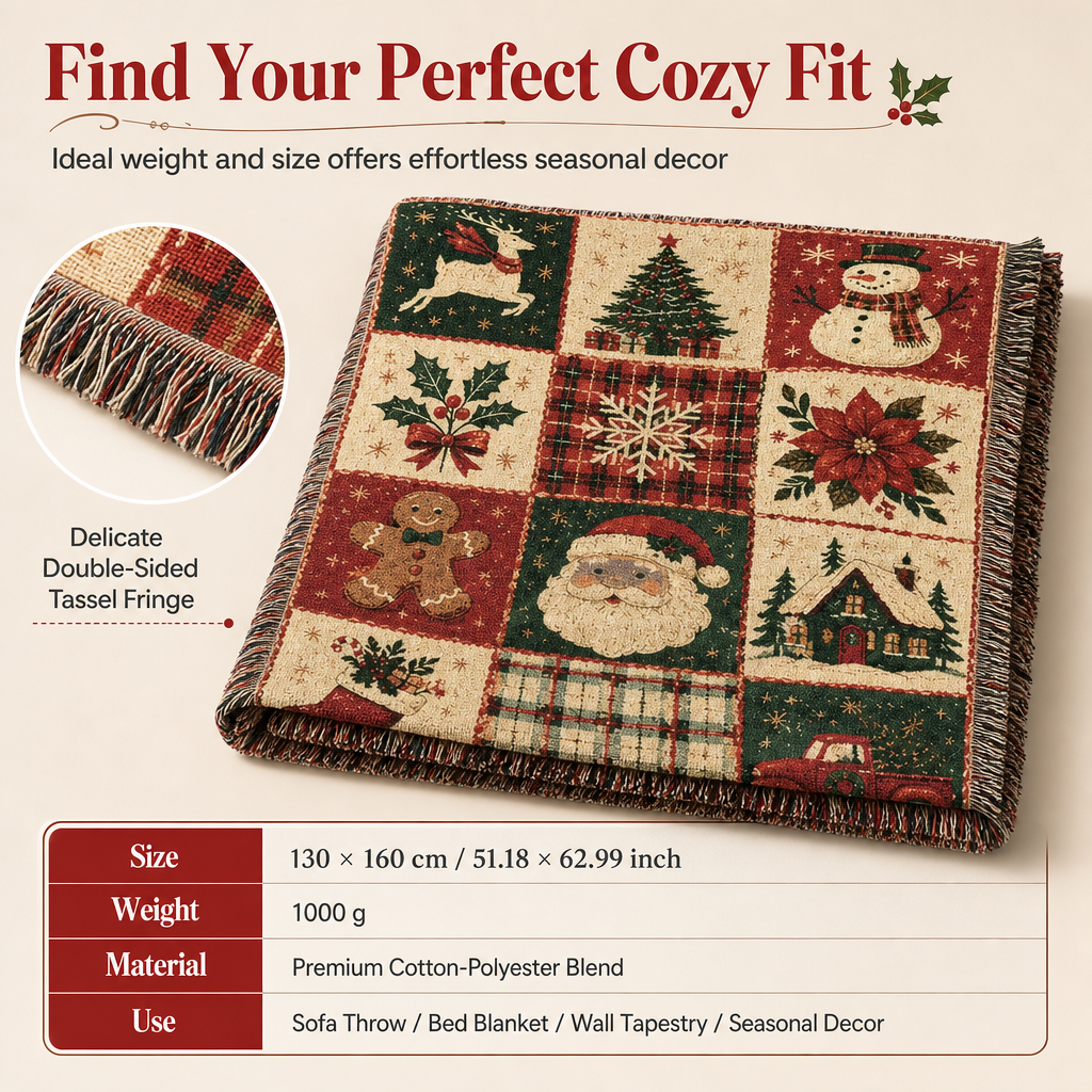 Christmas Throw Blanket Woven Jacquard with Tassels 51 x 63 Inch 8