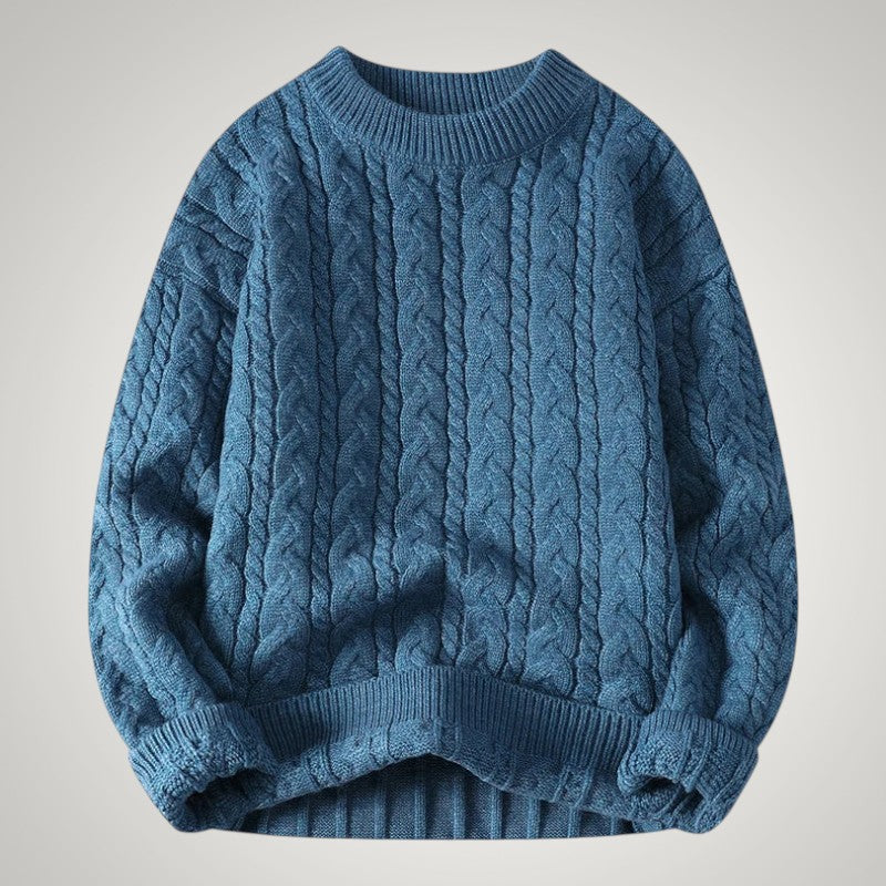 Chunky Cable Knit Crew Neck Sweater Blue 2